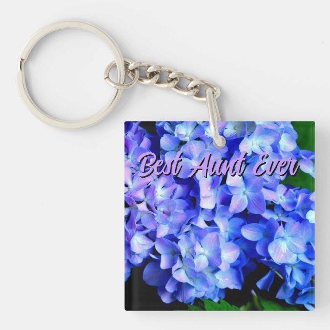 Porte-clefs Élégant bleu violet clair magenta hydrangée floral (Devant)