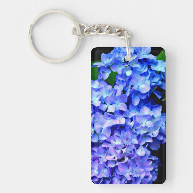 Porte-clefs Élégant bleu violet clair magenta hydrangée floral (Devant)