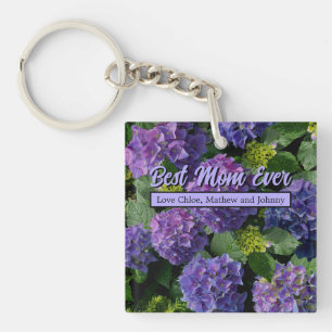 Porte-clefs Elégant bleu violet magenta vert hydrangée florale