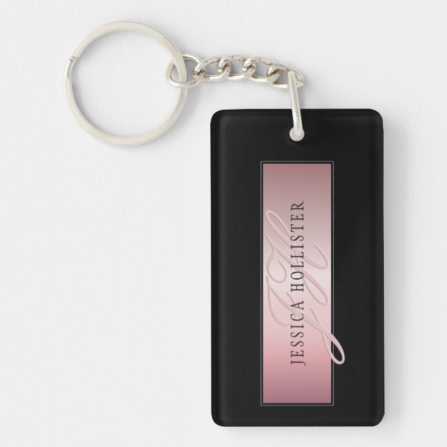 Porte-clefs Elégant Blush Faux Rose Gold | Nom et initiales (Devant)