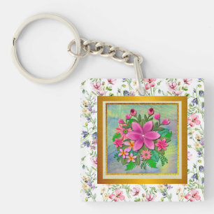 Porte-clefs Élégant bouquet de fleurs botaniques à l'aquarelle
