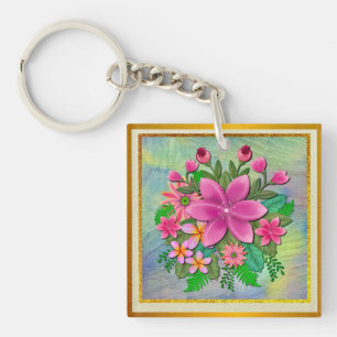 Porte-clefs Élégant bouquet de fleurs botaniques à l'aquarelle