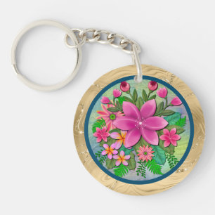 Porte-clefs Élégant bouquet de fleurs botaniques à l'aquarelle