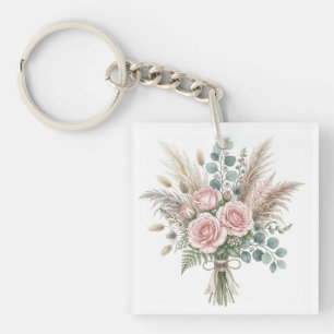 Porte-clefs Élégant Bouquet Floral Boho Rose Pâle coussin