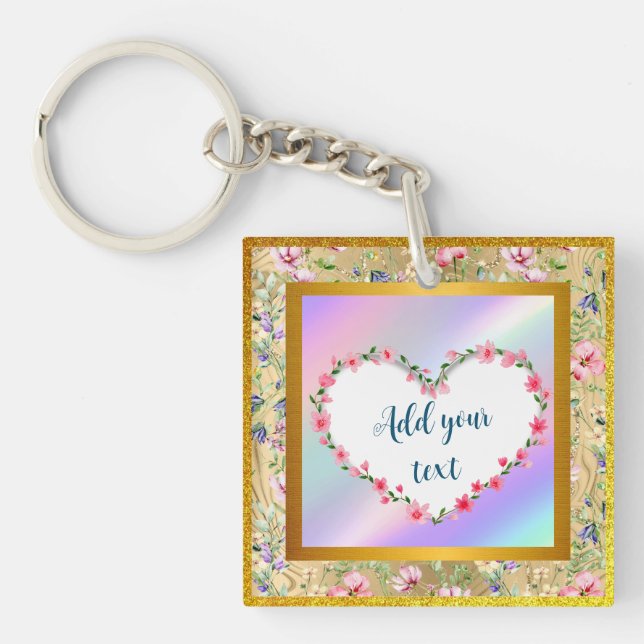Porte-clefs Elégant cadre de coeur floral : pour chaque occasi (Devant)