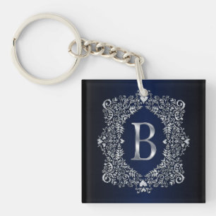 Porte-clefs Élégant cadre orange diamant initial B