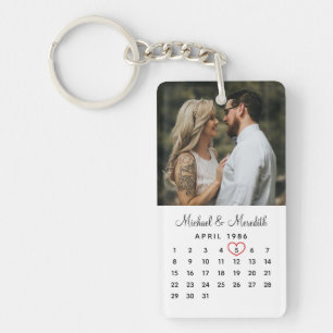 Porte-clefs Élégant calendrier Mariage photo blanc