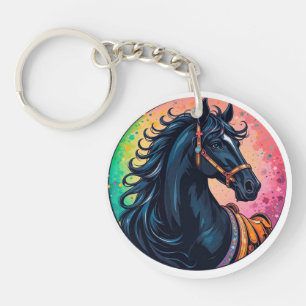 Porte-clefs 🐎Élégant Cheval Noir Accessoire de Clés à Couleur