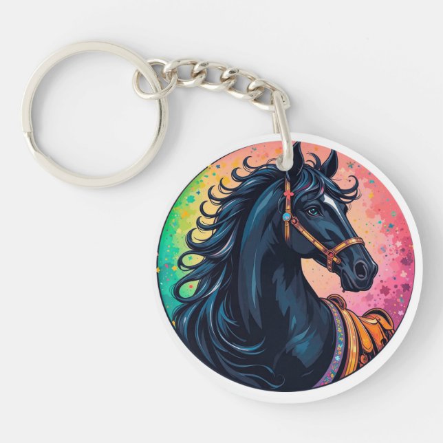 Porte-clefs 🐎Élégant Cheval Noir Accessoire de Clés à Couleur (Devant)