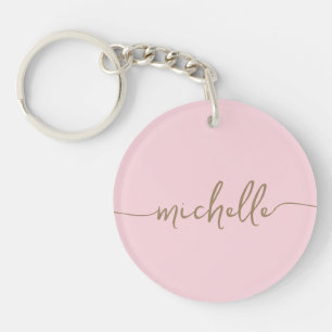 Porte-clefs Élégant Chic Blush Pink Gold Monogramme