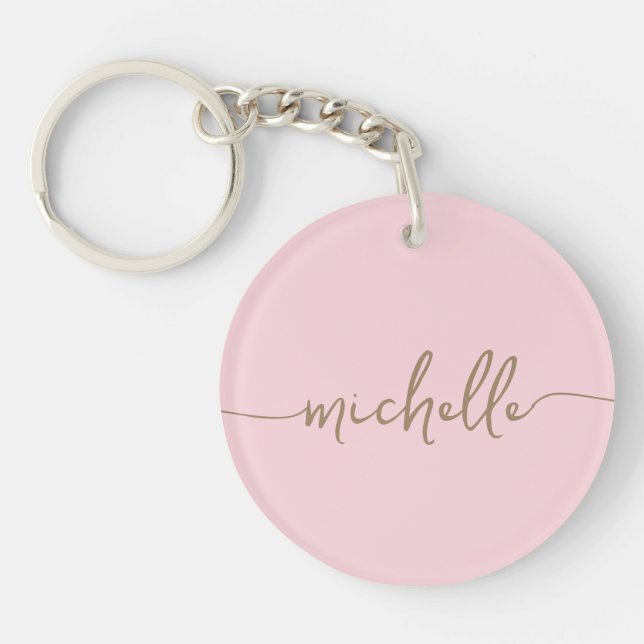 Porte-clefs Élégant Chic Blush Pink Gold Monogramme (Devant)