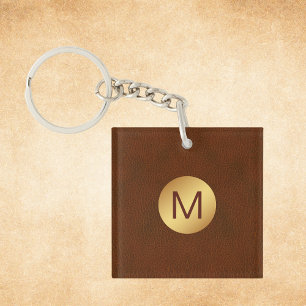Porte-clefs Élégant Classy Brown & Gold Nom initial