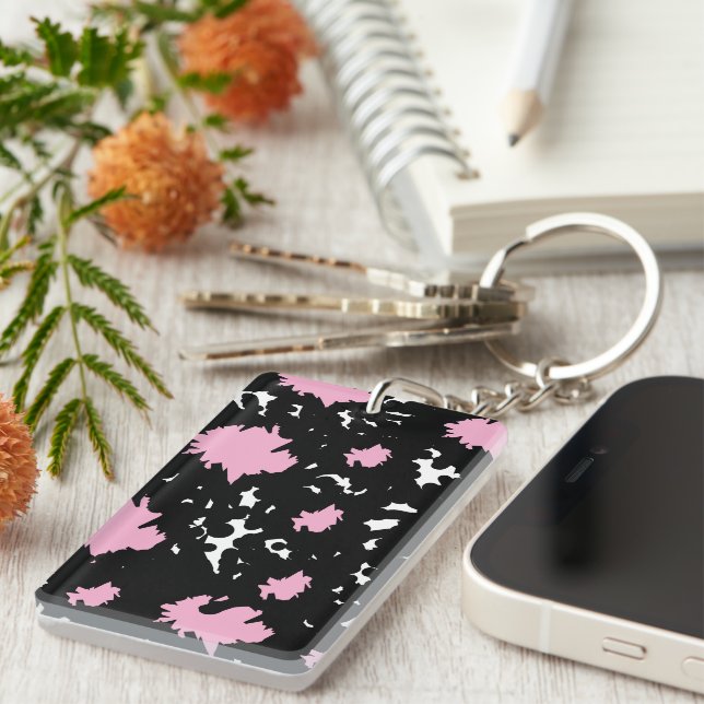 Porte-clefs Elegant Contrast – Soft Pink & Black Abstract  (Devant droit)