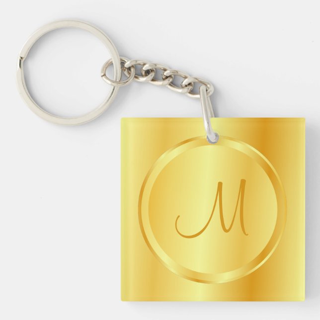 Porte-clefs Elégant Faux Gold Moderne Monogramme Modèle (Devant)