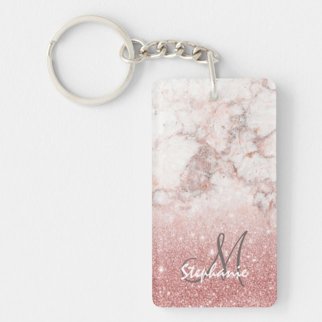 Porte-clefs Elégant Faux Rose Gold Parties scintillant Marbre  (Devant)