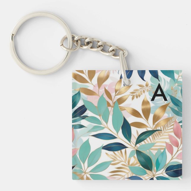 Porte-clefs Élégant Feuille  Motif feuille Monogramme (Devant)