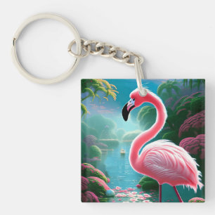 Porte-clefs Élégant Flamant rose tropical-70852