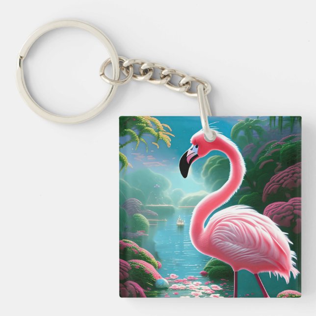 Porte-clefs Élégant Flamant rose tropical-70852 (Devant)