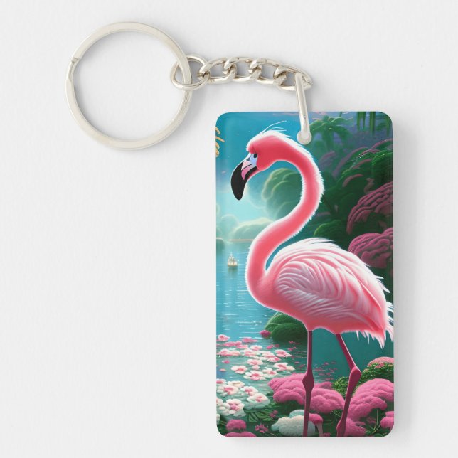 Porte-clefs Élégant Flamant rose tropical-70852 (Devant)