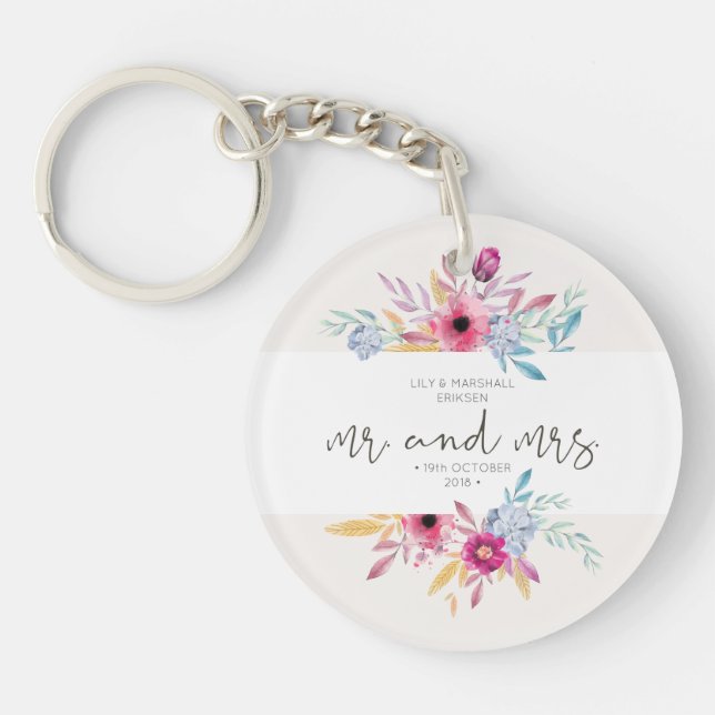 Porte-clefs Élégant Floral M. & Mme Mariage| Porte - clé (Devant)