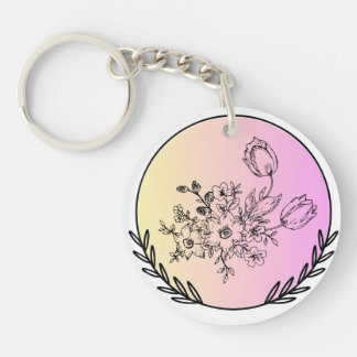 Porte-clefs Elegant Floral Pastel Circle Aesthetic Design