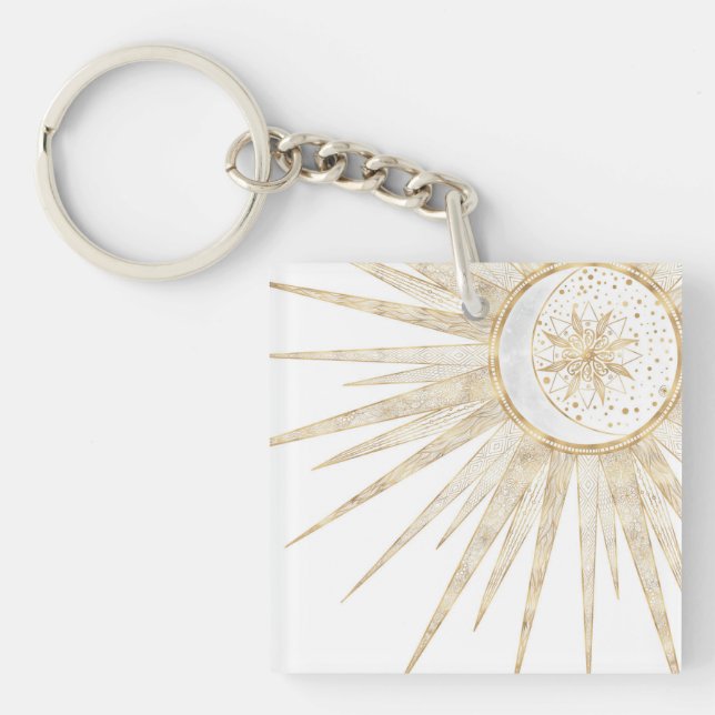 Porte-clefs Elegant Gold Doodles Sun Moon Mandala Design (Devant)