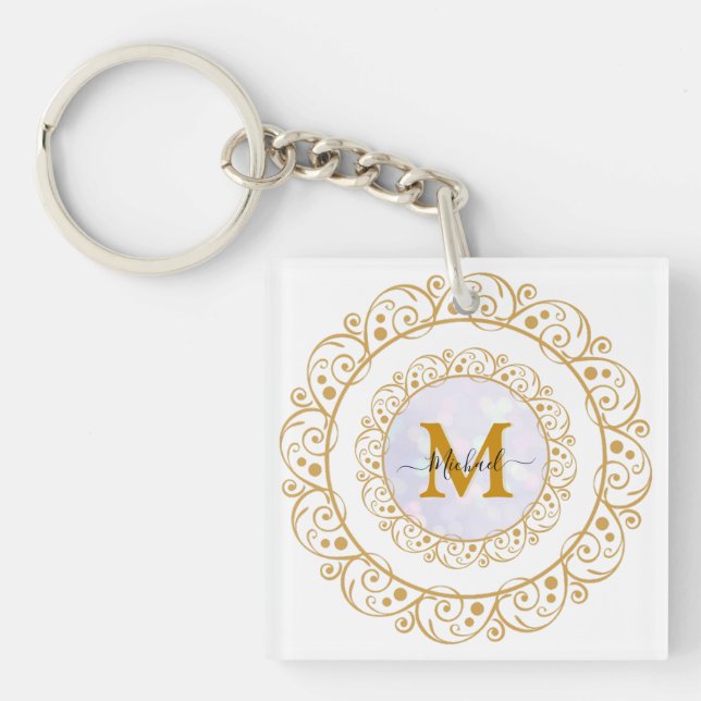 Porte-clefs Elegant Gold Glitter Initial & Name (Devant)
