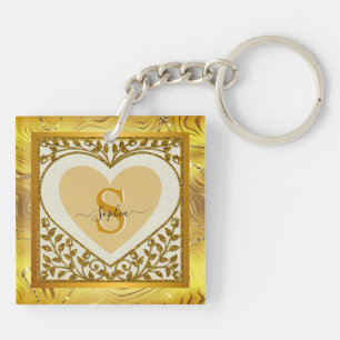 Porte-clefs Elegant Gold Parties scintillant Heart Initial & N