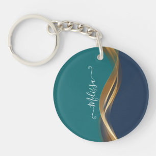 Porte-clefs Elégant Gold Wave Blue Turquoise