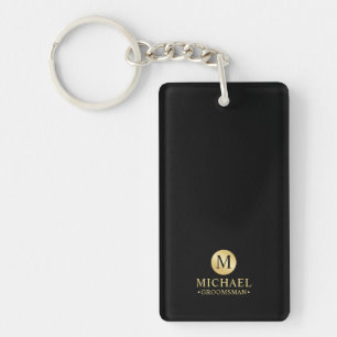 Porte-clefs Élégant Groomsmen Personnalisé Noir et Or