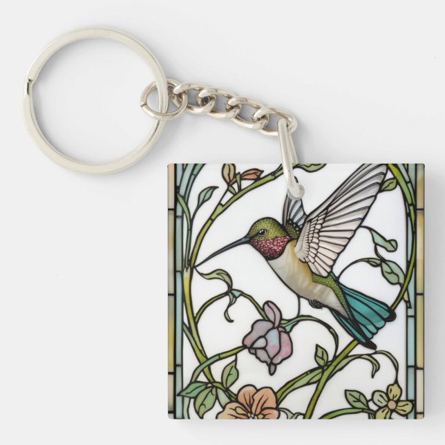 Porte-clefs Elegant hummingbird artwork botanical boho chic (Devant)