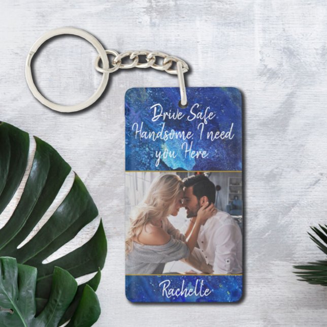 Porte-clefs Elégant lecteur d'aquarelle bleu sécuritaire photo (Créateur téléchargé)