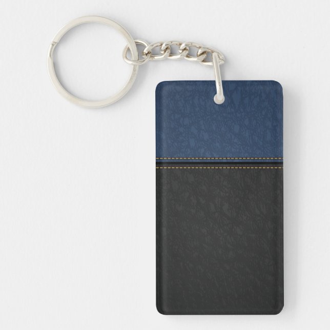 Porte-clefs Élégant Luxe Cuir Aspect Bleu Noir (Devant)