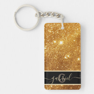 Porte-clefs Élégant Luxueux Paillettes d'Or Pur Monogramme Gla