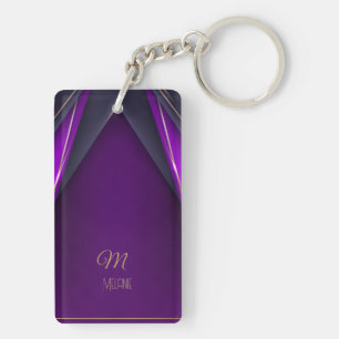 Porte-clefs Élégant Luxueux Violet Or Monogramme Glamour Moder