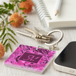 Porte-clefs Élégant marbre rose audacieux Monogramme Typograph