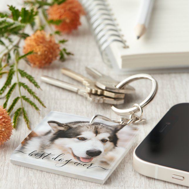 Porte-clefs Elégant Meilleur Chien Jamais Photo & Citation Pet (Devant Droit)