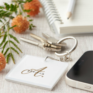 Porte-clefs Élégant minimal d'or blanc Script Monogramme