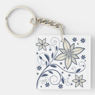 Porte-clefs Élégant modèle floral bleu marine