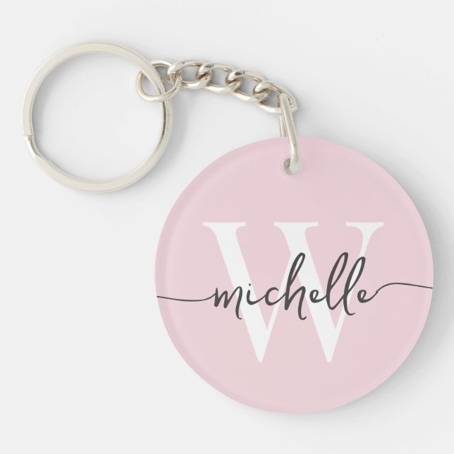 Porte-clefs Élégant Moderne Écriture de Nom Monogramme Rose Pâ (Devant)