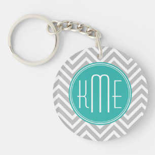 Porte-clefs Élégant Moderne Monogramme Gris Chevron et Menthe
