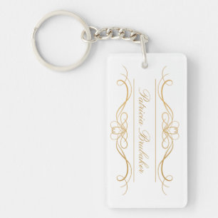 Porte-clefs Élégant moderne Or & blanc Nom de script personnal