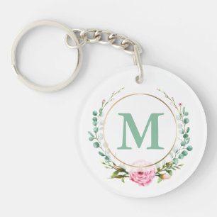 Porte-clefs Élégant monogramme acrylique de couronne de rose