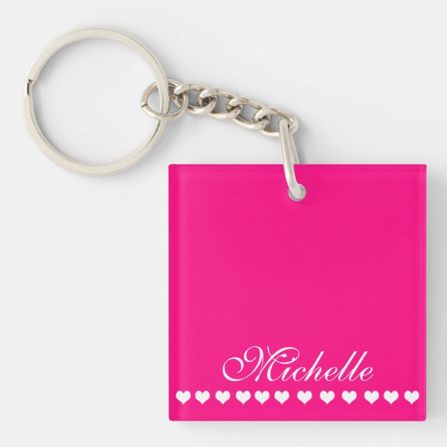 Porte-clefs Élégant Monogramme Coeurs blancs rose vif (Devant)