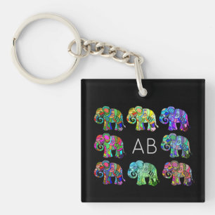 Porte-clefs Élégant monogramme coloré d'éléphants ornemen