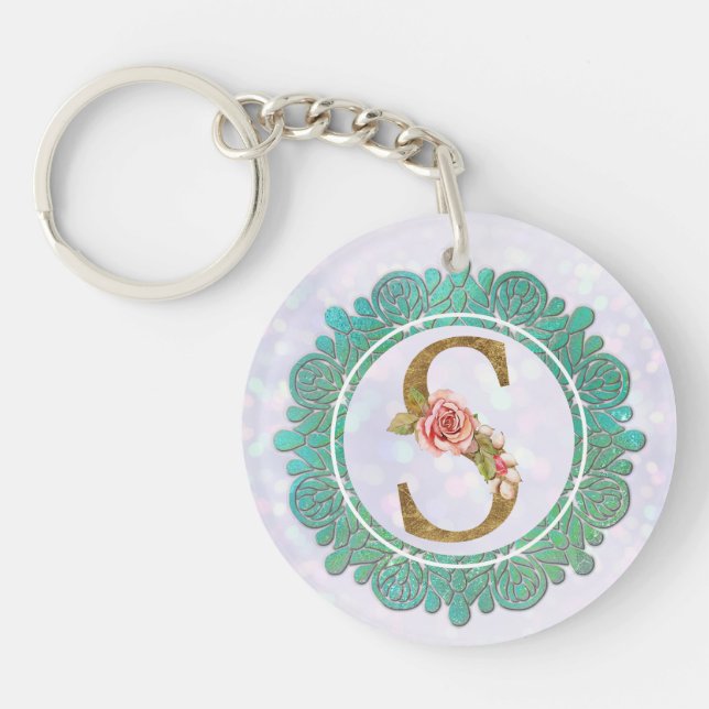 Porte-clefs Élégant Monogramme Lettres initiales avec Mandala (Devant)