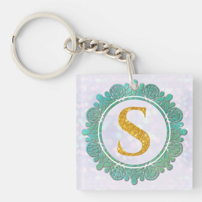 Porte-clefs Élégant Monogramme Lettres initiales avec Mandala (Devant)