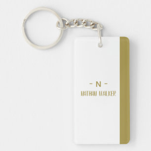 Porte-clefs Élégant Monogramme Or & Gris I Minimaliste Élégant