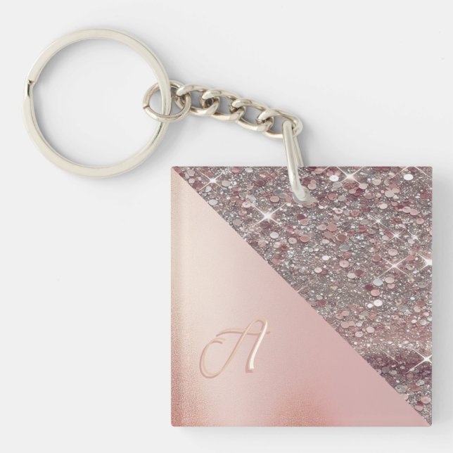 Porte-clefs Élégant Monogramme Or Rose (Devant)