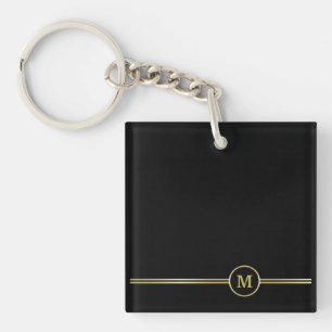 Porte-clefs Élégant Monogramme or sur noir